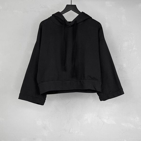 Thom Krom Black Cropped French Terry Hoodie Sweatshirt WS92 Women's Small - Picture 1 of 5